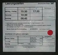 Leerungsanzeiger(roter Punkt bedeutet Sonntagsleerung)