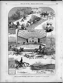 Friedrich Wilhelm Heines Zeichnungen rund um die „Reitschule“, 1877 als Holzschnitt veröffentlicht im illustrierten Wochenblatt Über Land und Meer