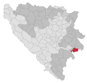 Lage der Gemeinde Čajniče in Bosnien und Herzegowina (anklickbare Karte)