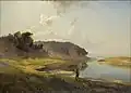 Landschaft mit Fluss und Angler. 1859