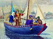 Peter I. führt das Segelboot (1864; neben ihm Carsten Brandt)