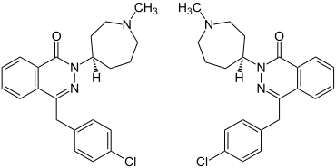 Enantiomere von Azelastin: (R)-Form (links) und (S)-Form (rechts)