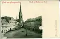 Blick vom Marktplatz auf die Kirche und das alte Rathaus, 1898