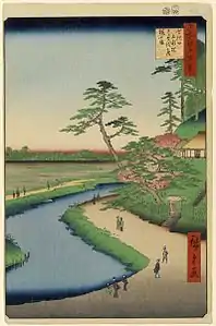 62. Bashōs Klause auf dem Tsubakiyama am Sekiguchi-Kanal