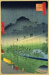 119. Regenabend. Paulownien-Garten von Akasaka [1859-04]