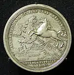 Silbermedaille mit Welfenross geprägt anlässlich des Regierungsantritts der Welfen in London 1714