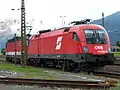 ÖBB 1116 mit Wortmarke und Pflatsch in Saalfelden, August 2005