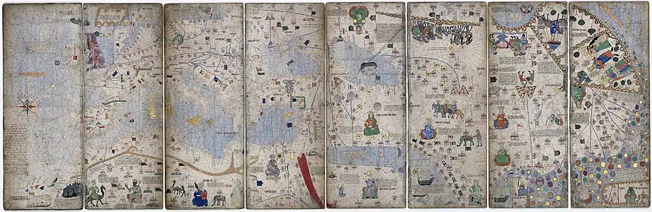 Montage von 8 Seiten (drittes bis sechstes Blatt) des ursprünglichen katalanischen Atlas von 1375