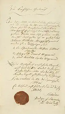 1831-05-23 Geburtsurkunde mit Siegel Kirchengemeinde Schwanebeck-Birkholz