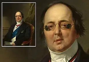 1850/51 St. Petersburg, Kušelev-Bezborodko mit einer Doppelbrille mit ovalen Gläsern.
