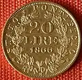 20 Lire Vatikan Gold 1866, Raugewicht 6,45 g = 5,81 g Feingold