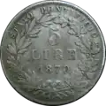 5 Lire Vatikan Silber 1870, Raugewicht 25 g = 22,50 g Feinsilber