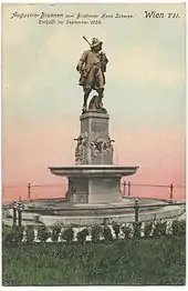 Augustin-Brunnen von dem Bildhauer Hans Scherpe mit dessen Bronzeskulptur, enthüllt im September 1908.