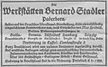 Werbeanzeige der Fa. Bernard Stadler von Juni 1914.