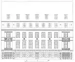 Frontansichtszeichnung des Langenbeck-Virchow-Hauses aus der Baubeschreibung des Architekten Hermann Dernburg