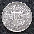 Rückseite einer Half-Crown-Münze von 1953.