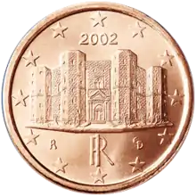 Italienische 1-Cent-Münze (2002) mit Castel del Monte