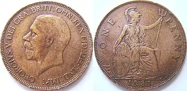 1 Penny 1931King George Vmit verkleinerter Büste
