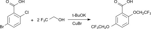 Synthese von 2,5-Bis(2,2,2-trifluorethoxy)benzoesäure über 2,2,2-Trifluorethanol