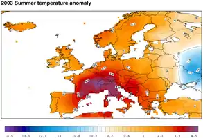 Temperaturanomalie Sommer 2003 zu 1971–2000
