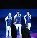 Das Herrenteam bei der Siegerehrung 2012 (v.&nbsp;l.&nbsp;n.&nbsp;r.): Joo Se-hyuk, Oh Sang-eun, Ryu Seung-min