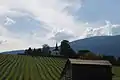 Die Kirche vom Dorf aus gesehen