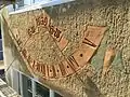 Restaurierter Putzschnitt, Sonnenuhr mit Originalputz (ungestrichen)
