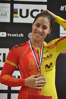 Tania Calvo beim Bahnrad-Weltcup inApeldoorn: Bronzemedaille im Zeitfahren (2016)