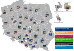 Sitzverteilung in den einzelnen Wahlkreisen bei der Wahl zum Sejm