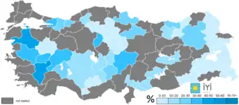 Stimmenanteile der Bürgermeisterkandidaten der İYİ Parti nach Provinzen.