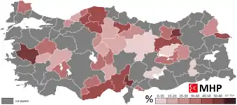 Stimmenanteile der Bürgermeisterkandidaten der MHP nach Provinzen.