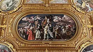24&nbsp;m² großes Mittelbild, zu sehen „Sapientia“ (die Weisheit) als Frau auf einem Triumphwagen von Weisen gezogen.