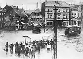 Straßenbahn der ersten Essener Straßenbahnstrecke vom Hauptbahnhof über den Kopstadtplatz nach Borbeck, Eröffnung war am 23.&nbsp;August 1893