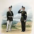 Unteroffizier (re.) mit Chevron, Russland 1863.
