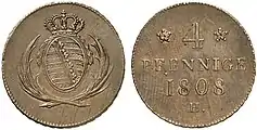 König Friedrich August I., 4 Pfennige 1808 H, Grünthal