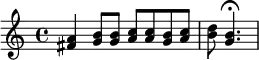 \relative c' { \set Staff.midiInstrument = #"french horn" <fis a>4 <g b>8 <g b> <a c> <a c> <g b> <a c> <b d> <g b>4. \fermata \bar "|" }