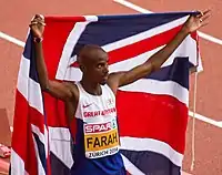 Ungefährdeter Favoritensieg für Mo Farah, der hier nach seinem Sieg über 10.000&nbsp;Meter seinen zweiten Titel errang