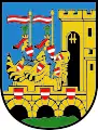 Vöcklabruck, Oberösterreich Rot-weiß-rote Bindenschildchen (insgesamt neun) und zwei Fahnen