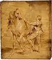 Anthonis van Dyck: Mann, der ein Pferd besteigt.