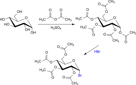Zweistufige Synthese von Acetobromglucose über Pentaacetylglucose