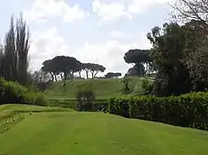 Der dritte Abschlag ist blind zwischen die Pinien auf ein erhöhtes und nach links hängendes Fairway zu spielen.