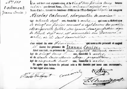 Jeanne Calments Geburtsurkunde
