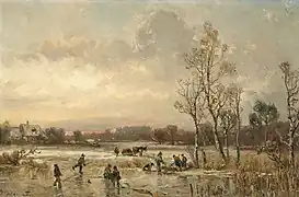 Abendliche Winterlandschaft mit Bauern
