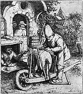 Karrenschleifer, um 1650 (Radierung von Adriaen van Ostade)
