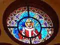 Abbildung auf einem Buntglasfenster in der Pfarrkirche Aigen-Schlägl (Oberösterreich)
