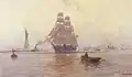Segelschiff vor der Freiheitsstatue im Hafen von New York 1897