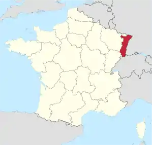 Lage der früheren Region Elsass in Frankreich