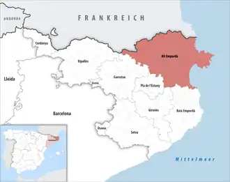 Die Lage der Comarca Alt Empordà in der Provinz Girona
