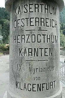 Myriameterstein an der alten Grenze Österreich–Italien in Pontebba