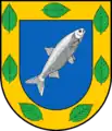 Mit sieben grünen Buchenblättern belegtes Bord im Wappen von Amt Selent/Schlesen